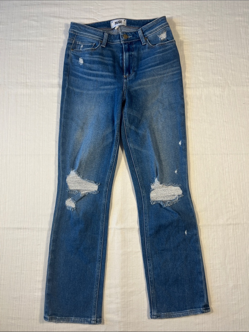 PAIGE Cindy Crop Light Blue Distressed Straight-Leg Jeans